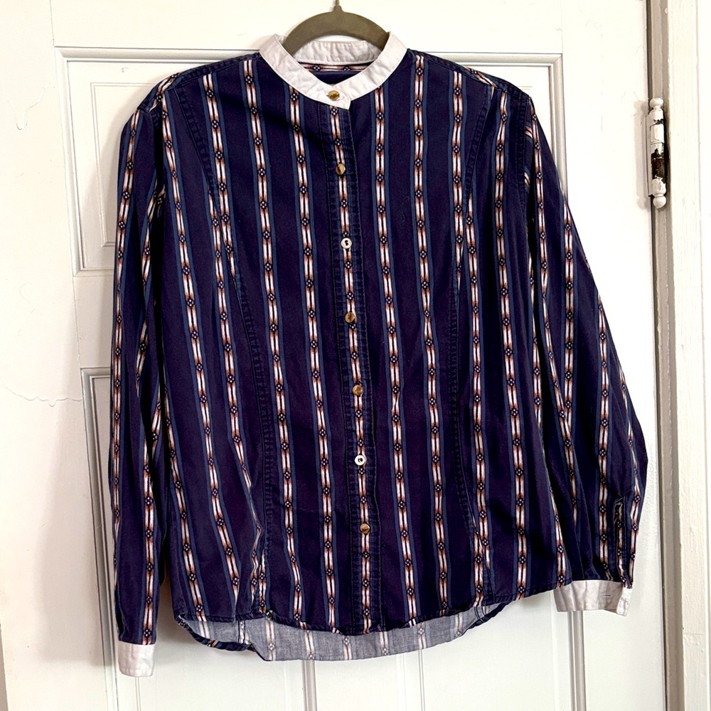 Wrangler Navy and White Striped Pattern Western Shirt